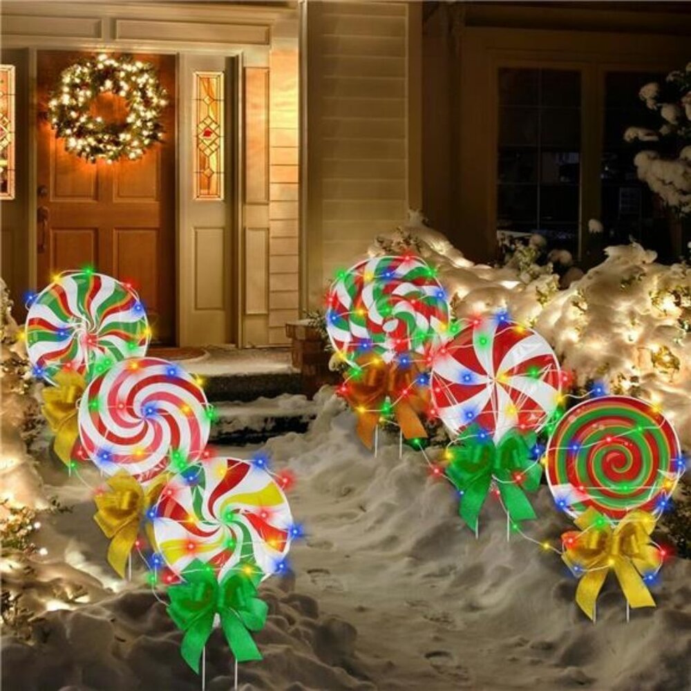 Candy Christmas Decorations Outdoor Yard Signs - 6pcs Colorful DIY Lollipop